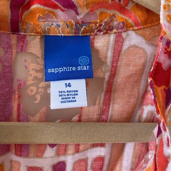 Sapphire Star Women’s Pink Orange Sheer Blouse SZ 14 - Picture 3 of 6